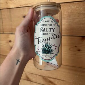 Tequila Themed Glass Tumbler with Bamboo Lid